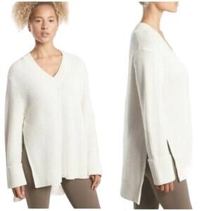 Athleta NWT Shasta V-Neck Sweater Wool Blend Ribbed Knit Size XS Dove Tunic